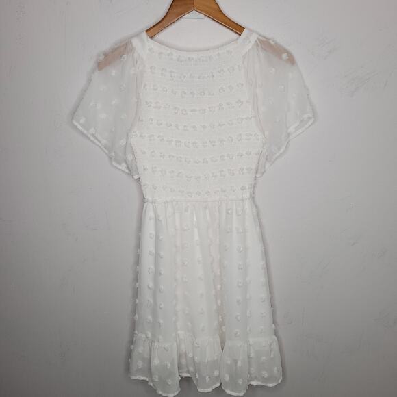 Teacrew Babydoll Mini Dress Size Small White Smocked Romantic Ruffles Boho Tired - Picture 3 of 12